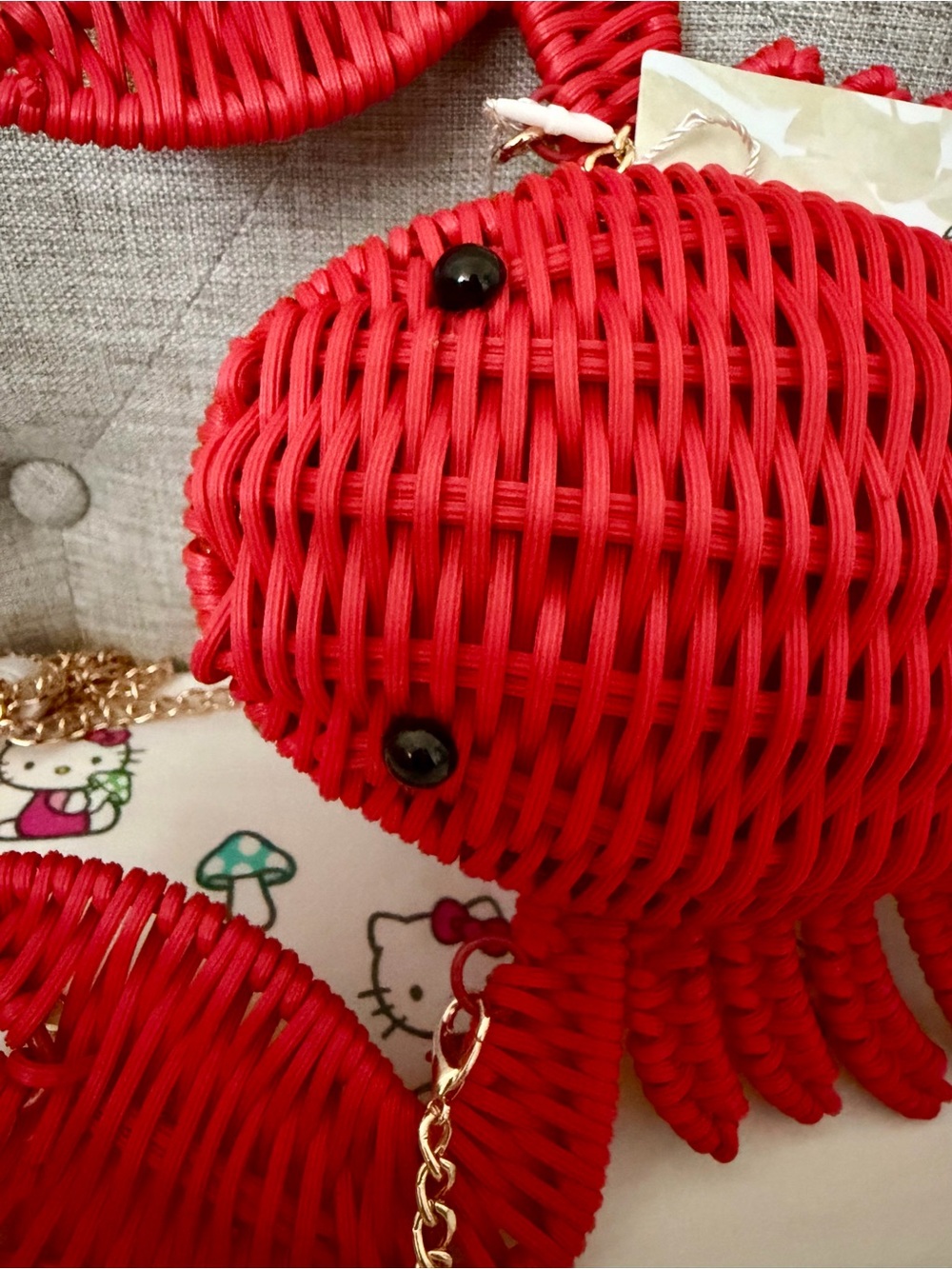 NWT Tommy Bahama red Lobster wicker straw bag purse with gold chain viral rare - Picture 5 of 12